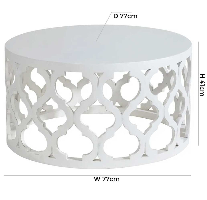 Boho White Carved Round Coffee Table-6