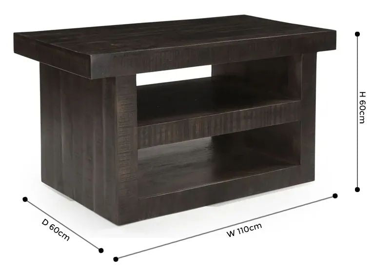 Dakota Mango Wood TV Unit, Indian Dark Walnut Rustic Finish, Medium Cabinet 110cm, Stand Upto 43in Plasma TV - H 60cm-5