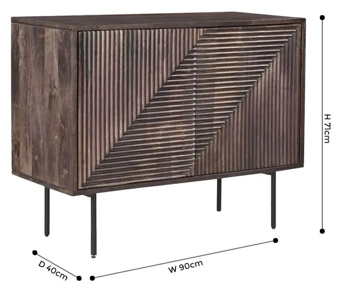Highgrove Fluted 2 Door Sideboard in Walnut Finished Mango Wood-9