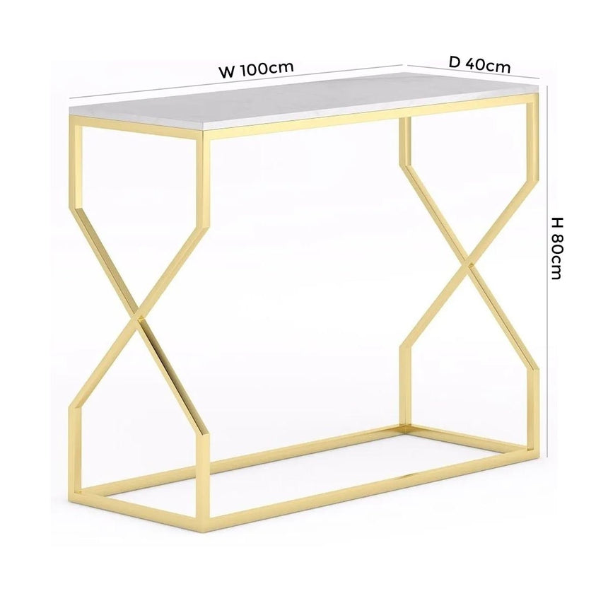 Scala White Marble Top and Gold Console Table-6