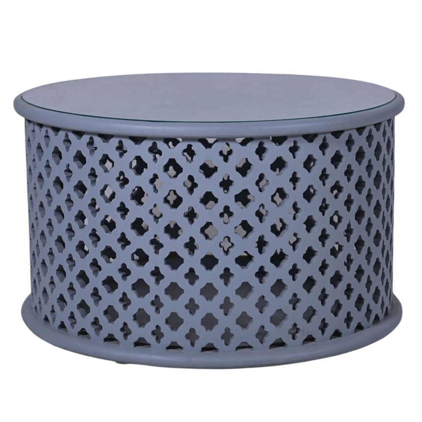 Jaipur Lattice Grey Mango Wood Round Coffee Table-7