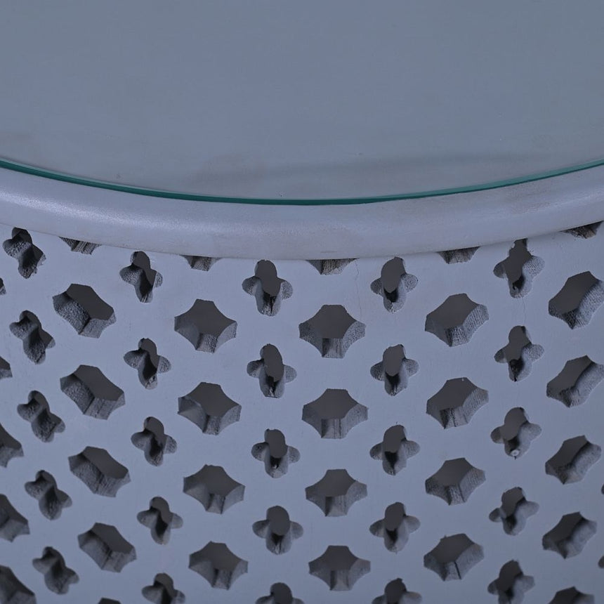 Jaipur Lattice Grey Mango Wood Round Coffee Table-9