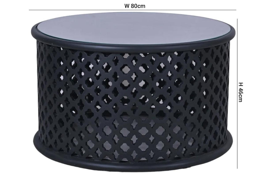 Jaipur Lattice Black Mango Wood Round Coffee Table-8