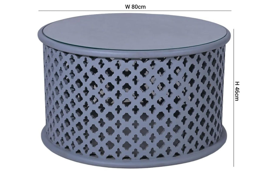 Jaipur Lattice Grey Mango Wood Round Coffee Table-10