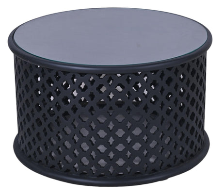 Jaipur Lattice Black Mango Wood Round Coffee Table-2