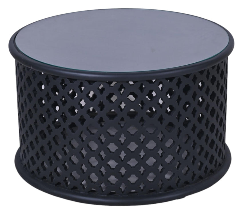 Jaipur Lattice Black Mango Wood Round Coffee Table-2
