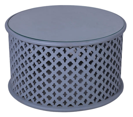 Jaipur Lattice Grey Mango Wood Round Coffee Table-2