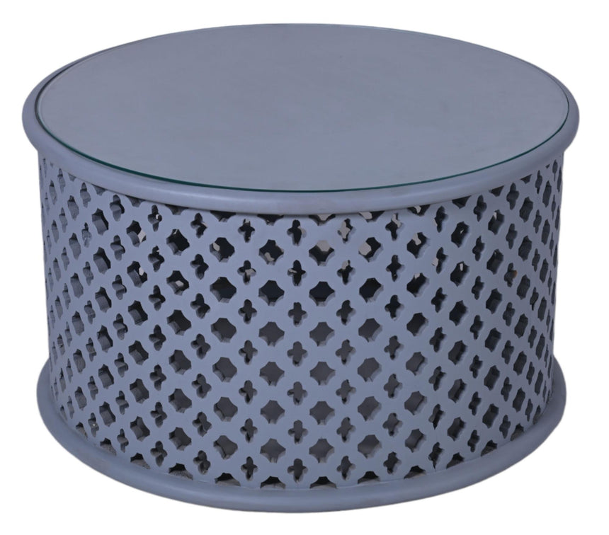 Jaipur Lattice Grey Mango Wood Round Coffee Table-2