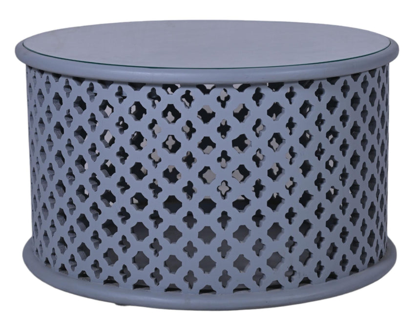 Jaipur Lattice Grey Mango Wood Round Coffee Table-3