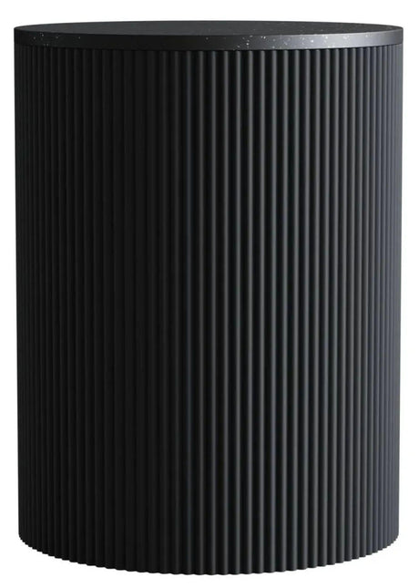 Clearance - Carra Marble Side Table Black Round Top with Fluted Ribbed Drum Base - Brand New Item-2