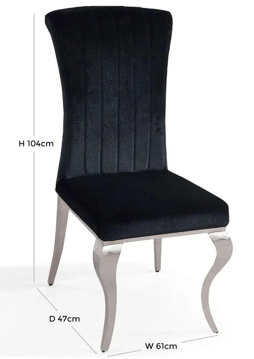Louis Black Velvet Fabric Dining Chair with Chrome Legs-3