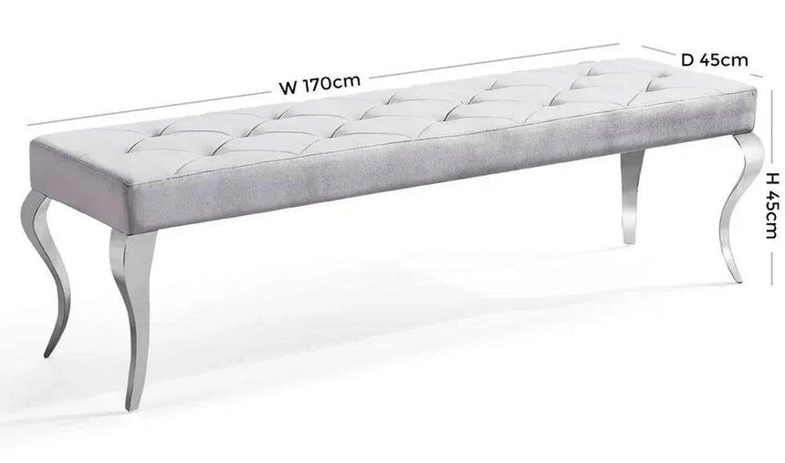 Louis Grey Velvet Fabric 170cm Dining Bench-9