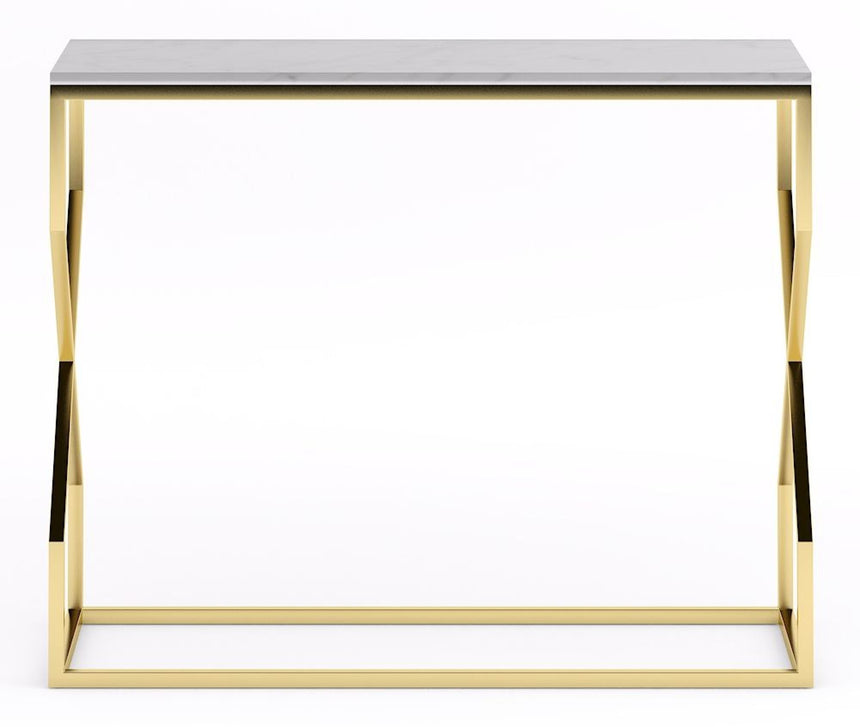 Scala White Marble Top and Gold Console Table-2