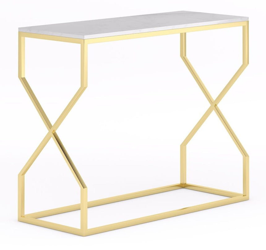 Scala White Marble Top and Gold Console Table-3