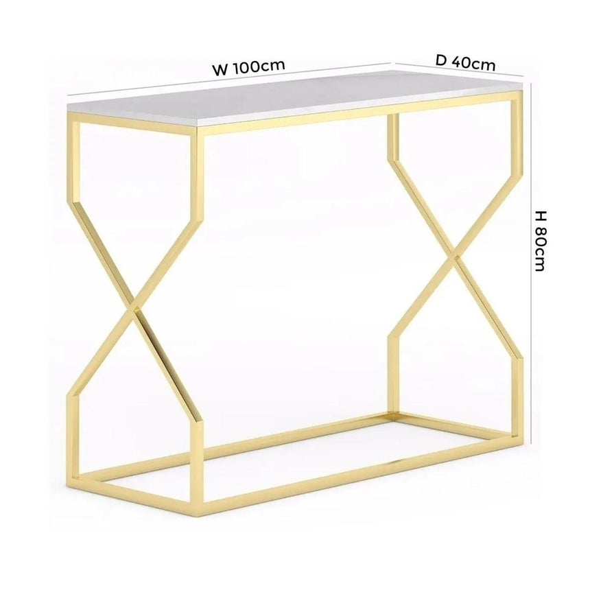 Scala White Marble Top and Gold Console Table-5