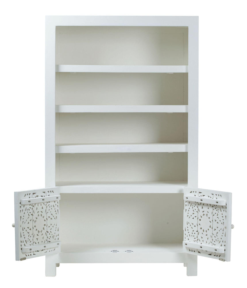 Boho White Carved Wooden Bookcase - 2 Doors-3