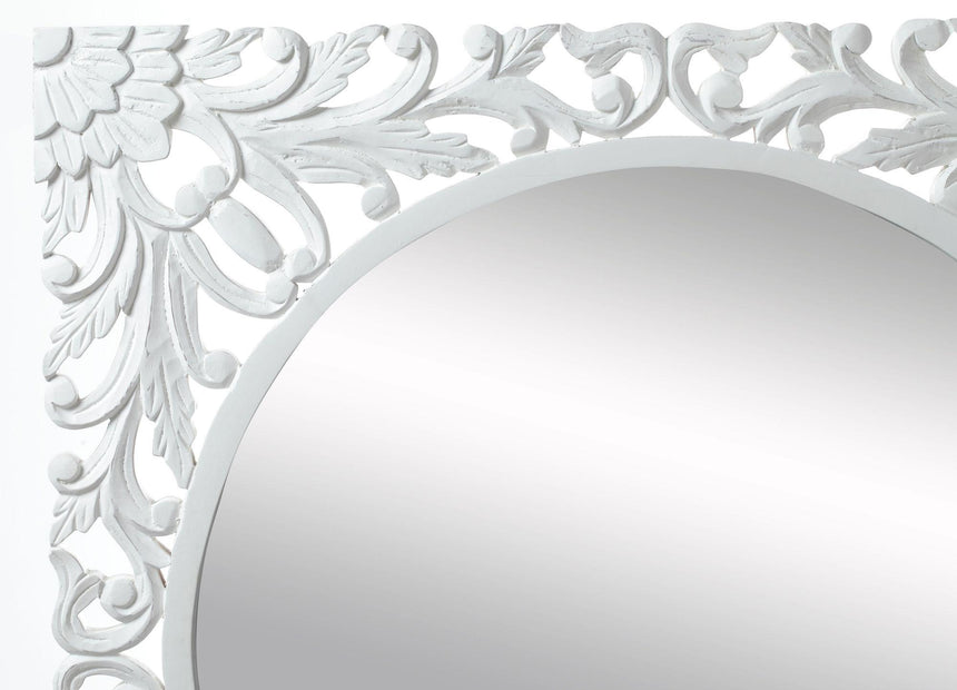 Boho White Carved Wooden Square Wall Mirror - 110cm x 110cm-4