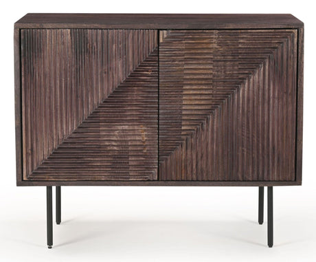 Highgrove Fluted 2 Door Sideboard in Walnut Finished Mango Wood-2