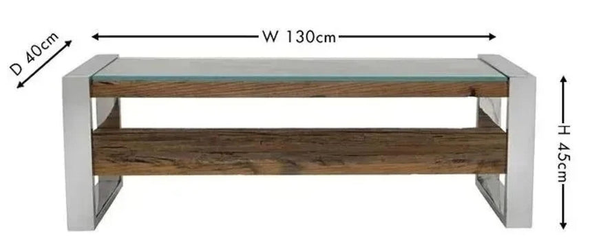 Railway Sleeper TV Bench with Glass Top, 120cm Open TV Unit, Stand Upto 50in Plasma, Made from Reclaimed Wood-7