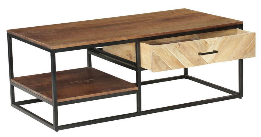 Rennes Chevron 1 Drawer Storage Coffee Table - Rustic Mango Wood-3