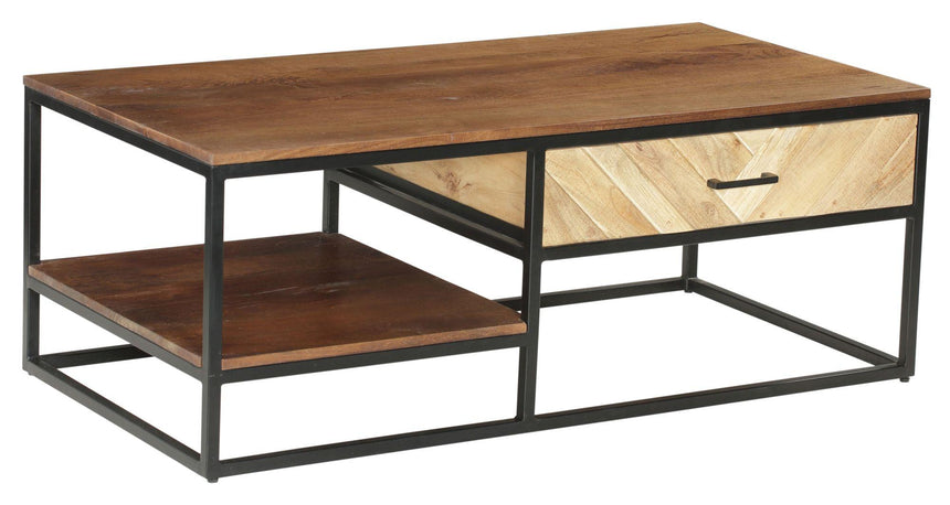 Rennes Chevron 1 Drawer Storage Coffee Table - Rustic Mango Wood-4
