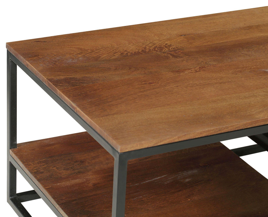 Rennes Chevron 1 Drawer Storage Coffee Table - Rustic Mango Wood-5