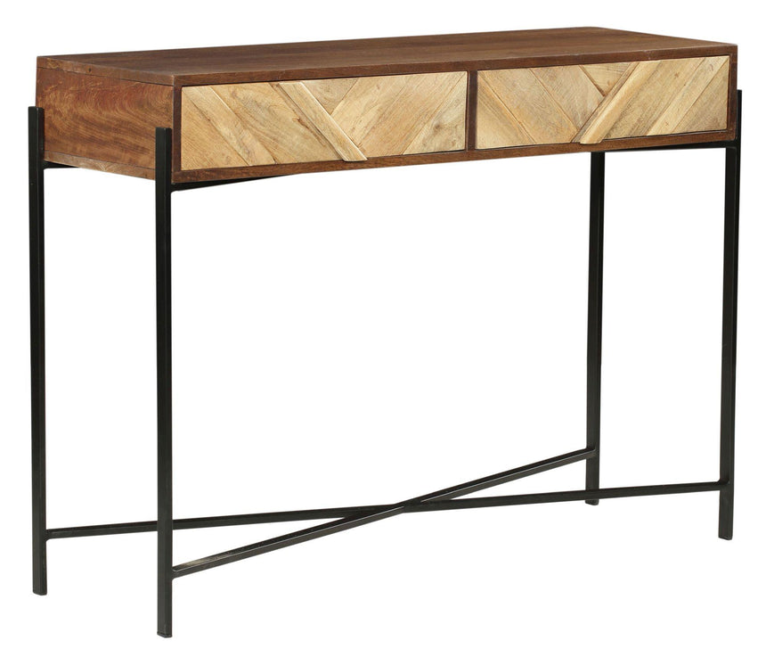 Rennes Chevron 2 Drawer Console Table - Rustic Mango Wood-2