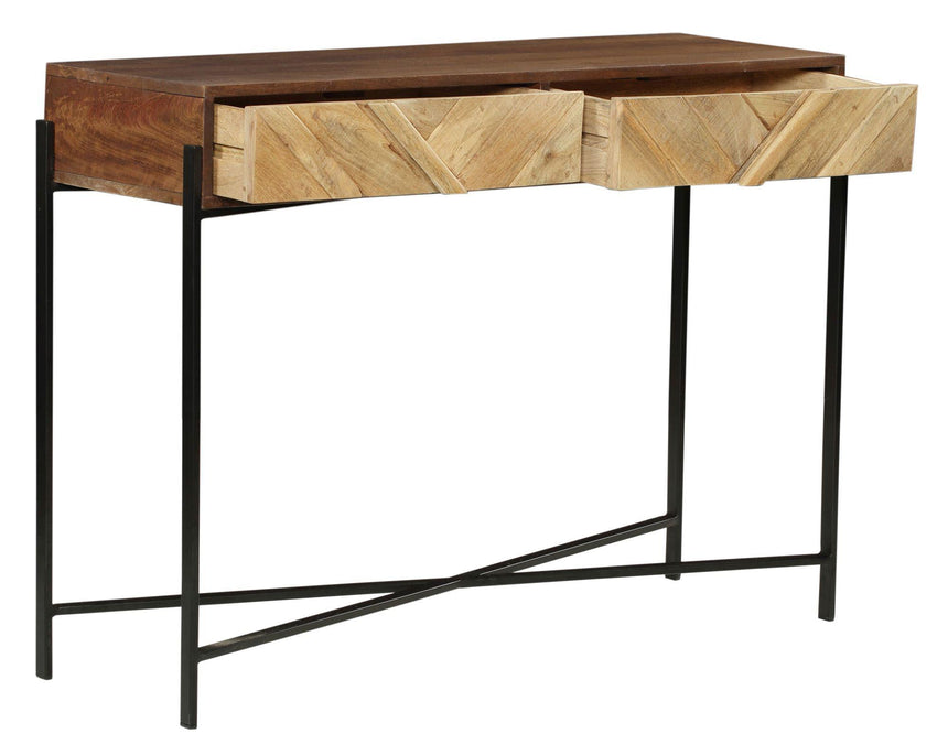Rennes Chevron 2 Drawer Console Table - Rustic Mango Wood-3