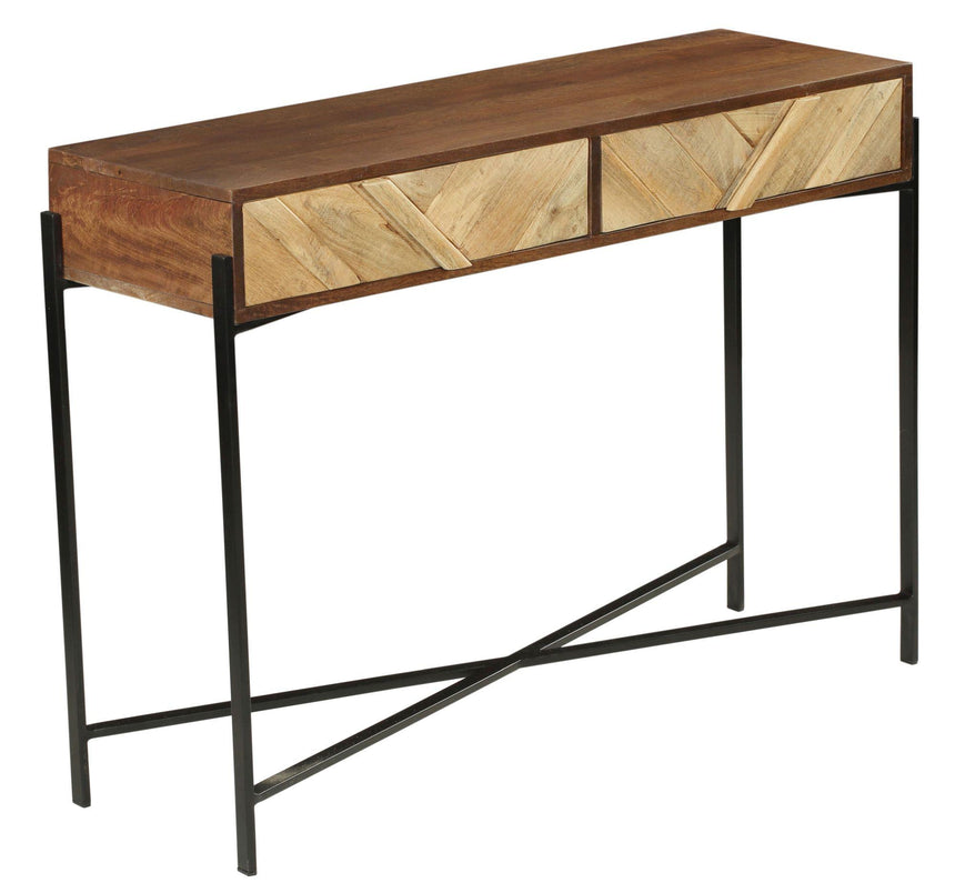 Rennes Chevron 2 Drawer Console Table - Rustic Mango Wood-4