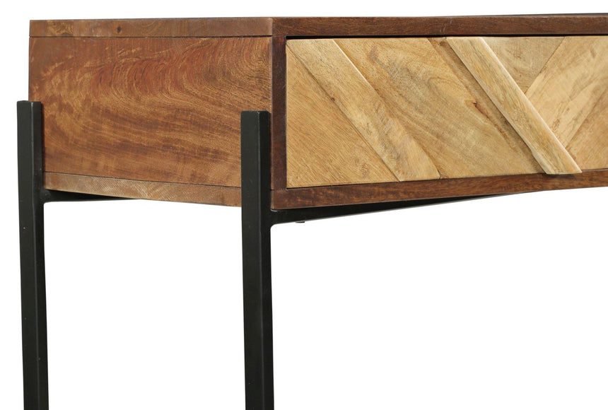 Rennes Chevron 2 Drawer Console Table - Rustic Mango Wood-5
