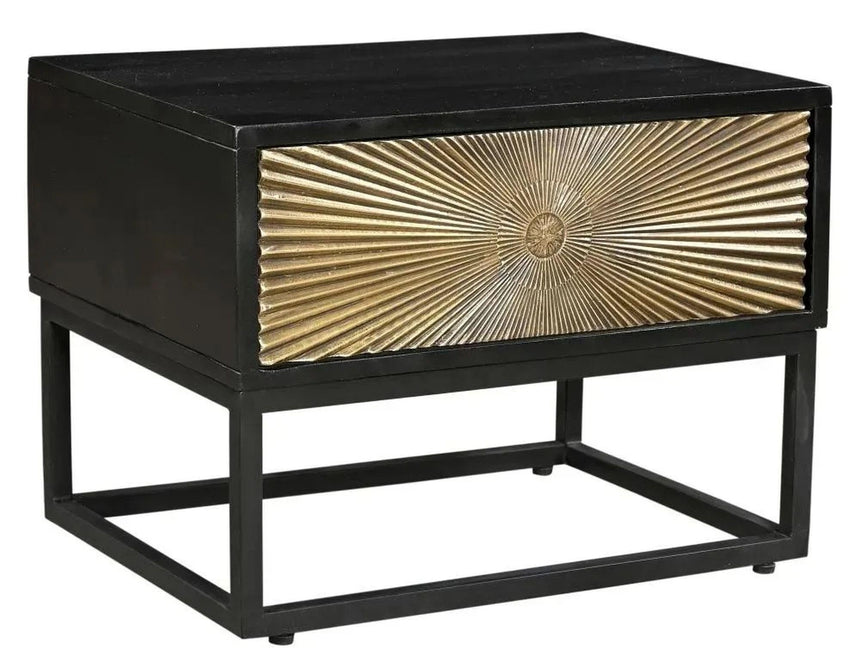 Luxe Black and Antique Gold Starburst Side Table- 1 Drawer-2