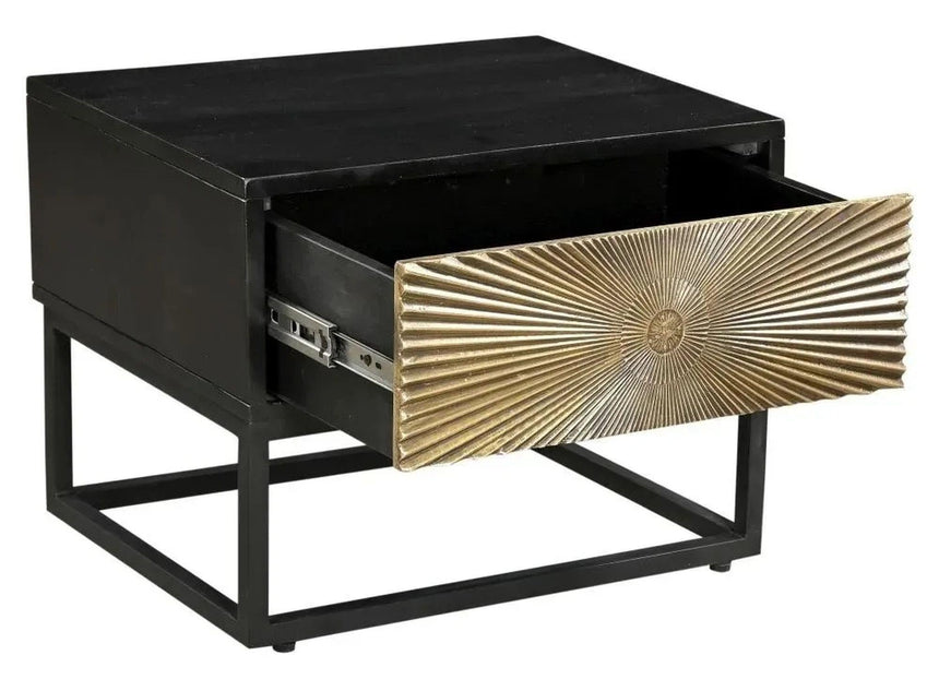 Luxe Black and Antique Gold Starburst Side Table- 1 Drawer-3