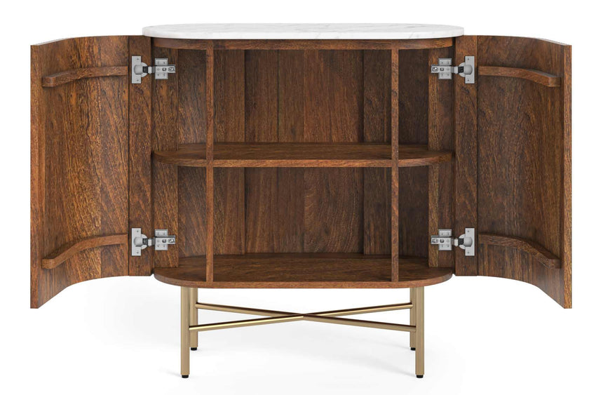 Harvard 65cm Mini 2 Door Fluted Curved Sideboard with White Marble Top-2