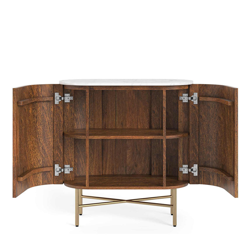Nevada 65cm Mini 2 Door Fluted Curved Sideboard with White Marble Top