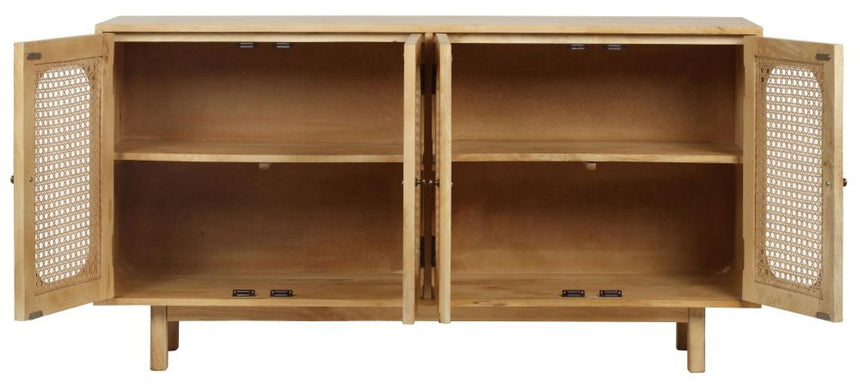 Retro Wood and Rattan Sideboard - 4 Doors-4