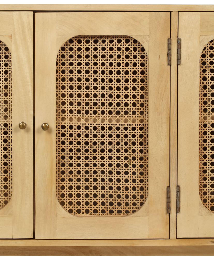 Retro Wood and Rattan Sideboard - 4 Doors-7