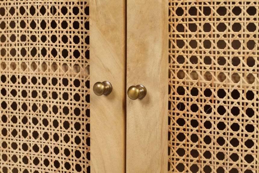 Retro Wood and Rattan Sideboard - 4 Doors-9