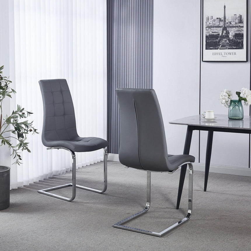 Jamison Grey Faux Leather Dining Chair and Chrome Cantilever Base-12