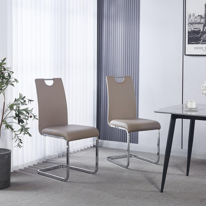 Bianco Beige Faux Leather Dining Chair and Chrome Cantilever Base-10
