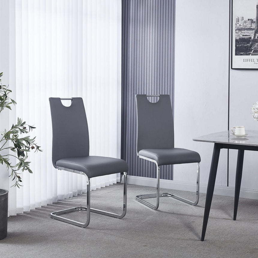 Bianco Grey Faux Leather Dining Chair and Chrome Cantilever Base-11