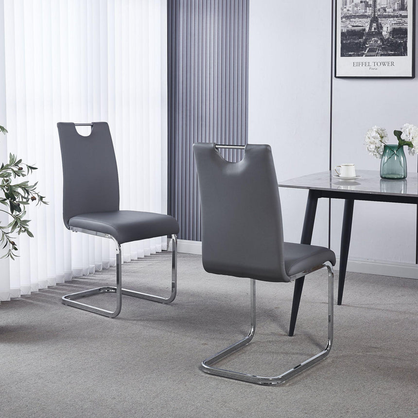 Bianco Grey Faux Leather Dining Chair and Chrome Cantilever Base-4