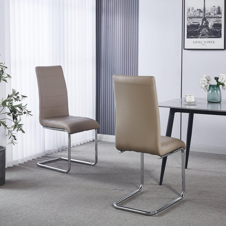 Roma Beige Faux Leather Dining Chair and Chrome Cantilever Base-12