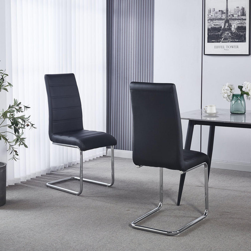 Roma Black Faux Leather Dining Chair and Chrome Cantilever Base-11