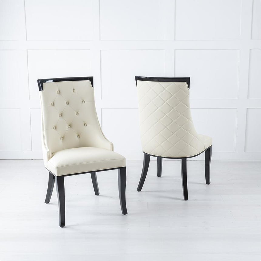 Milan White Marble Dining Set - Carmela Cream Faux Leather Chairs-5