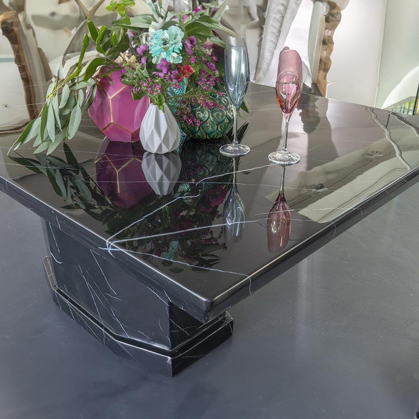 Naples Black Marble Dining Set - Mimi Grey Faux Leather Chairs-3