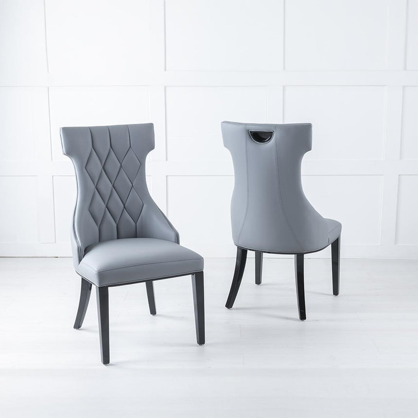 Naples Black Marble Dining Set - Mimi Grey Faux Leather Chairs-4
