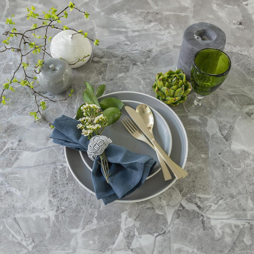 Turin 140cm Square Grey Marble Dining Set - Black Fabric Knocker Back Chairs with Black Legs-3