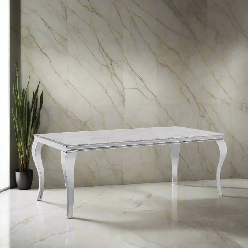 Louis Grey Marble and Chrome Dining Set with Black Velvet Fabric Chairs - Comes in 4/6/8 Seater-3