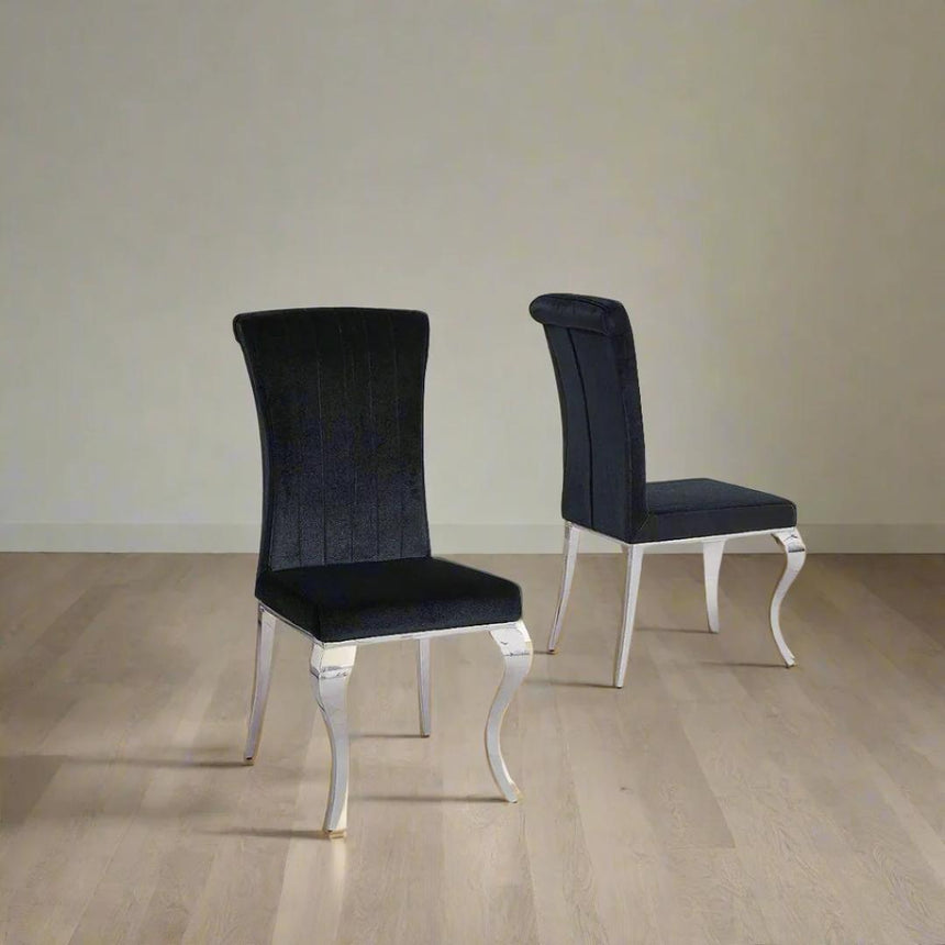 Louis Grey Marble and Chrome Dining Set with Black Velvet Fabric Chairs - Comes in 4/6/8 Seater-4