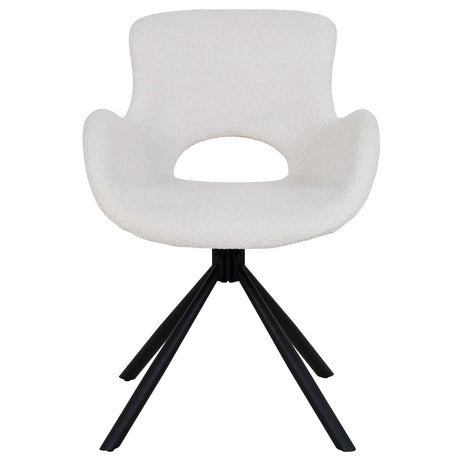 2 x Amorim White Fabric Swivel Boucle Dining Chair with Black Legs